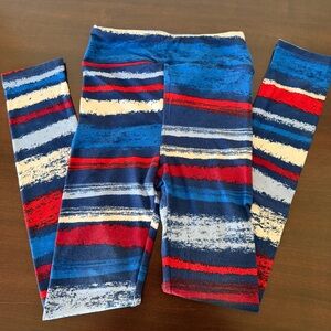 LulaRoe 4th of July Striped Kids Leggings in Red, White & Blue - L/XL